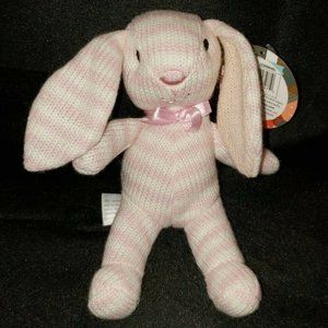 Lovey Plush Bunny Rabbit FAO Schwarz Pink & White Plush Stuffed Animal Toy 4"